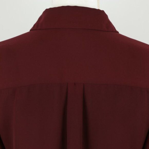 Mossimo Women's Extra Small Maroon Crepe Roll Tab Long Sleeve Button Up Shirt - Picture 4 of 7